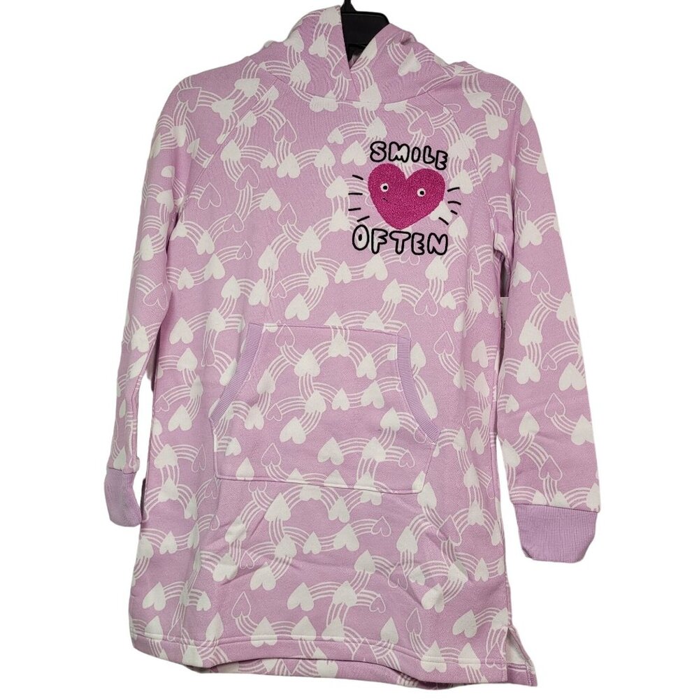 Spotted Zebra Girls Hooded Sweatshirt Dress Smile Often Stitched Purple Size XL